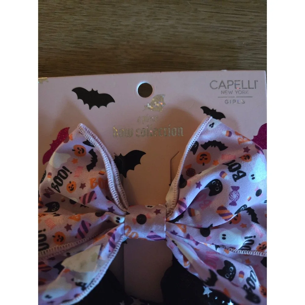 Capelli New York Girls 4 Piece Halloween Bow Collection Lavender Ghost Cat Print